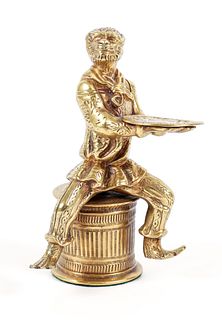 Bronze Monkey Butler offering a Tray while Sitting on an Engraved Drum
