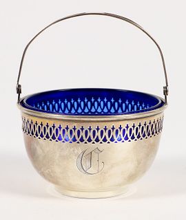 Sterling Silver Salt Dip with Handle and Cobalt Glass Insert