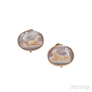 Gold and Hardstone Cameo Earclips