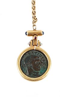 18K Key Chain With Roman Coin