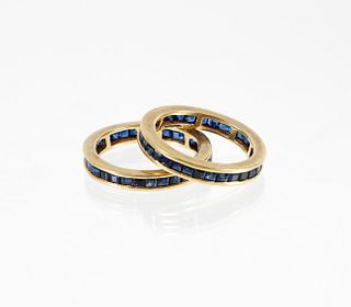Pair of 18K Sapphire Eternity Bands
