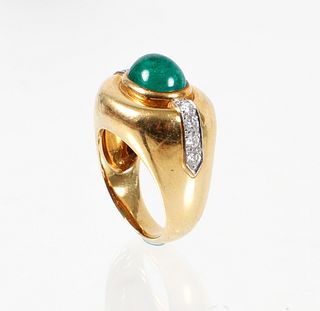 Signed David Webb 18K Emerald Diamond Ring