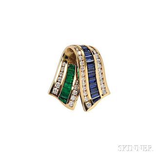 18kt Gold, Sapphire, Emerald, and Diamond Slide, Charles Krypell
