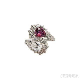 14kt White Gold, Ruby, and Diamond Bypass Ring