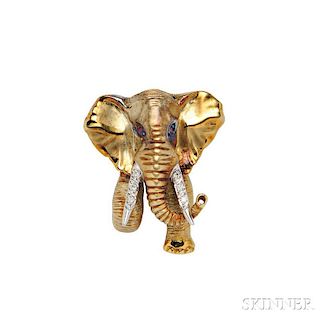 14kt Gold and Diamond Elephant Pendant/Brooch, Uwe Koetter