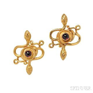 22kt Gold and Cabochon Garnet Earclips, Zolotas