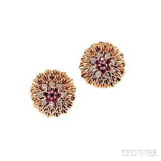 18kt Gold, Ruby, and Diamond Earclips, McTeigue