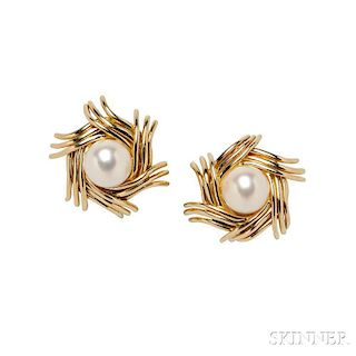 18kt Gold and Cultured Pearl Earclips, Schlumberger, Tiffany & Co.