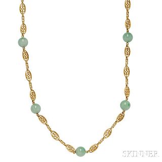 14kt Gold and Jade Bead Necklace