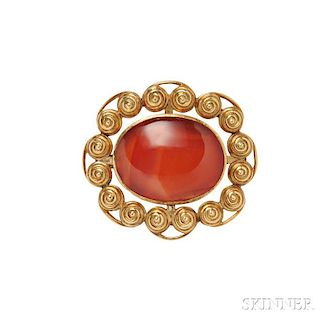 18kt Gold and Carnelian Brooch