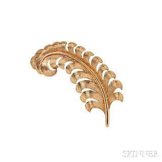 Retro 14kt Gold Feather Brooch, Tiffany & Co.