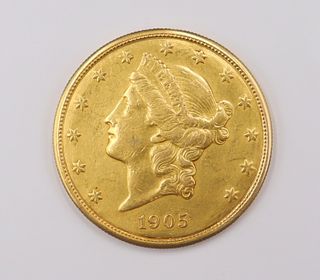 JEWELRY. French Carved 1904 Liberty $20 Gold