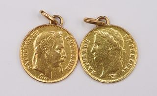 JEWELRY. (2) French Gold Coin Pendants.