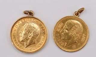 JEWELRY. Mexican and English Gold Coin Pendants.