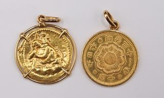 JEWELRY. Japanese and Ancient Gold Coin Pendants.