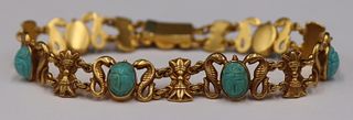 JEWELRY. Egyptian Revival 14kt Gold and Turquoise