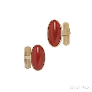18kt Gold and Coral Cuff Links