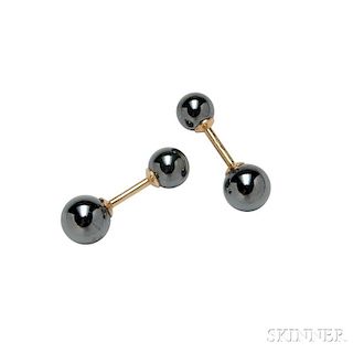 14kt Gold and Hematite Barbell Cuff Links, Tiffany & Co.