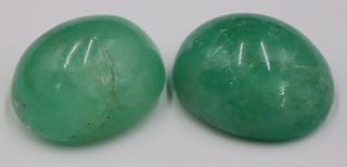 Pair of Large Emerald? Cabochons.