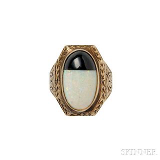 14kt Gold, Opal, and Onyx Ring