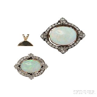 Two Antique Opal and Diamond Brooches