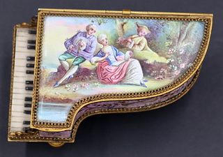 Miniature Viennese Enamel and Gilt Piano.