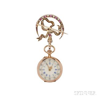 Antique Ruby and Diamond Open-face Pendant Watch