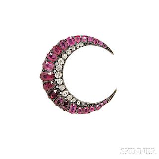 Antique Ruby and Diamond Crescent Brooch