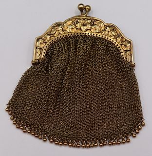 JEWELRY. 14kt Gold Floral Decorated Coin Purse.