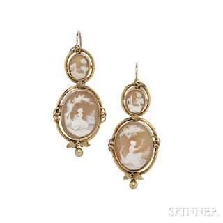 Antique Gold and Shell Cameo Day/Night Earrings