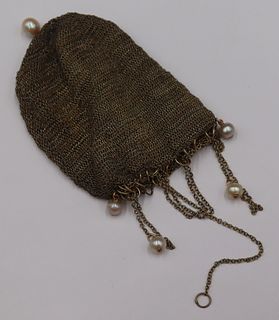 GOLD. 14kt Gold and Pearl Mesh Purse.