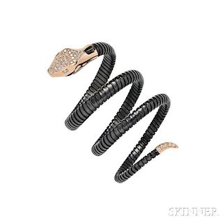 18kt Rose Gold, Blackened Metal, and Diamond Snake Bracelet