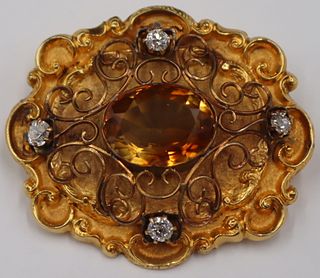 JEWELRY. 18kt Gold, Colored Gem and Diamond Brooch