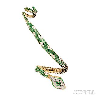 18kt Gold, Enamel, and Diamond Snake Bracelet