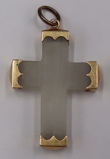 JEWELRY. 14kt Gold Mounted Carved Cross Pendant.