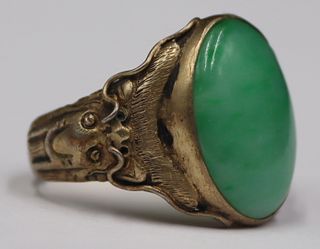 JEWELRY. Men's Chinese? Silver and Jade Ring.