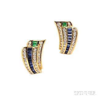 18kt Gold, Sapphire, and Emerald Earrings, Charles Krypell