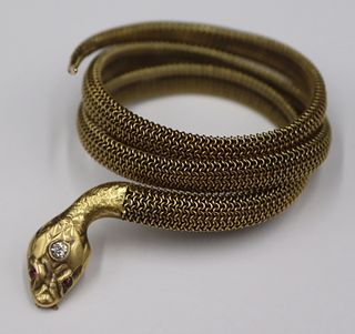 JEWELRY. 14kt Gold, Diamond and Colored Gem Snake