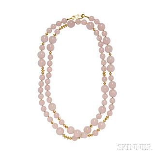 High-karat Gold and Rose Quartz Bead Necklace