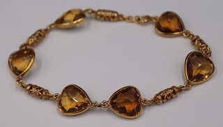 JEWELRY. 14kt Gold and Faceted Heart Gem Bracelet.