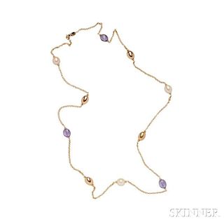 18kt Rose Gold, Amethyst, and Freshwater Pearl Longchain