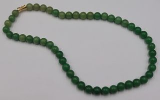 JEWELRY. 14kt Gold and Jade Beaded Necklace.