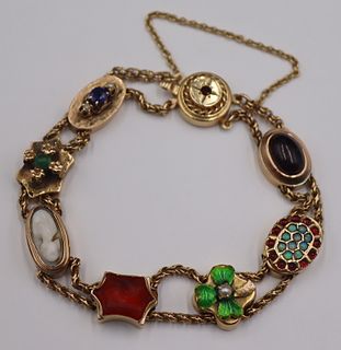 JEWELRY. Victorian 14kt Gold Slide Charm Bracelet.