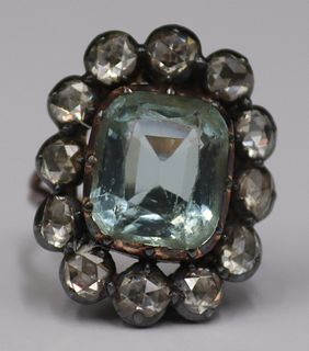 JEWELRY. Antique Silver-Topped 18kt Aquamarine and 