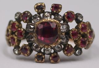JEWELRY. Antique 18kt Gold, Diamond and Gem Ring.