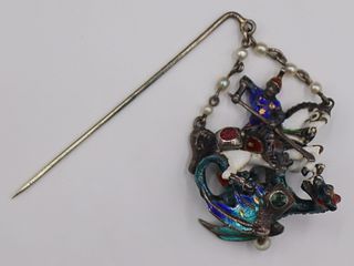 JEWELRY. Continental Enameled Silver Stickpin.