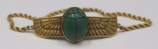 JEWELRY. Egyptian Revival 14kt Gold Winged Scarab
