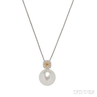 18kt White Gold, South Sea Pearl, and Diamond Pendant