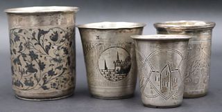 SILVER. 4 Ex-Christies 19th C Russian Silver Cups