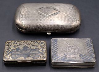 SILVER. (3) Antique Russian Silver Boxes.